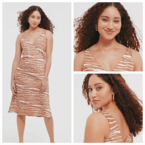 🩵NWT A New Day Tan & Cream Zebra Print Sleeveless Slip Dress Small - Picture 1 of 12